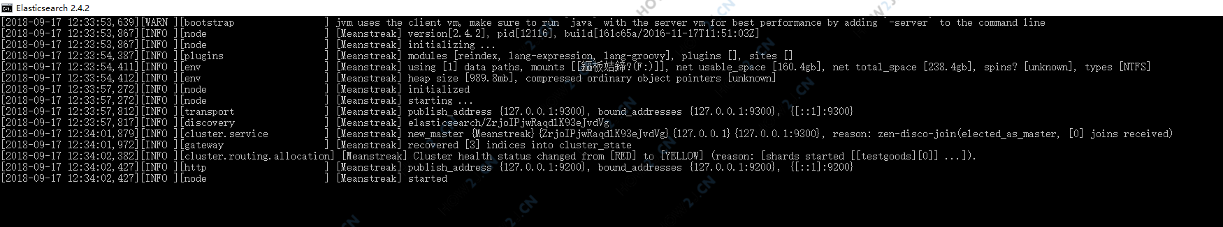 启动 elasticsearch 2.4.2